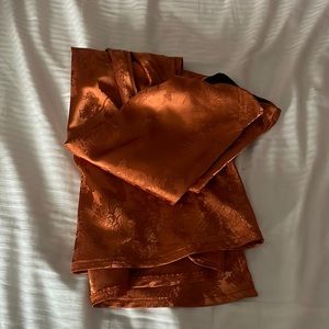 Princess Polly copper silk midi skirt with slit